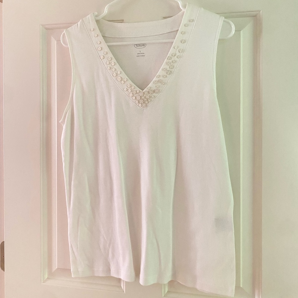 Talbots White Beaded Tank Top